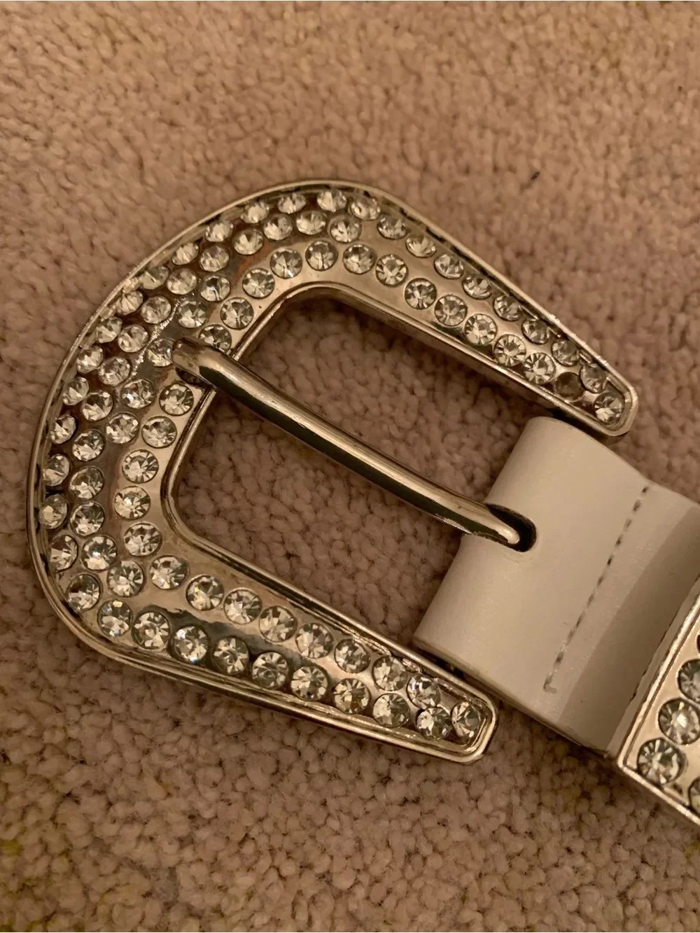Vintage Studded Crystal Western Buckle Belt - White